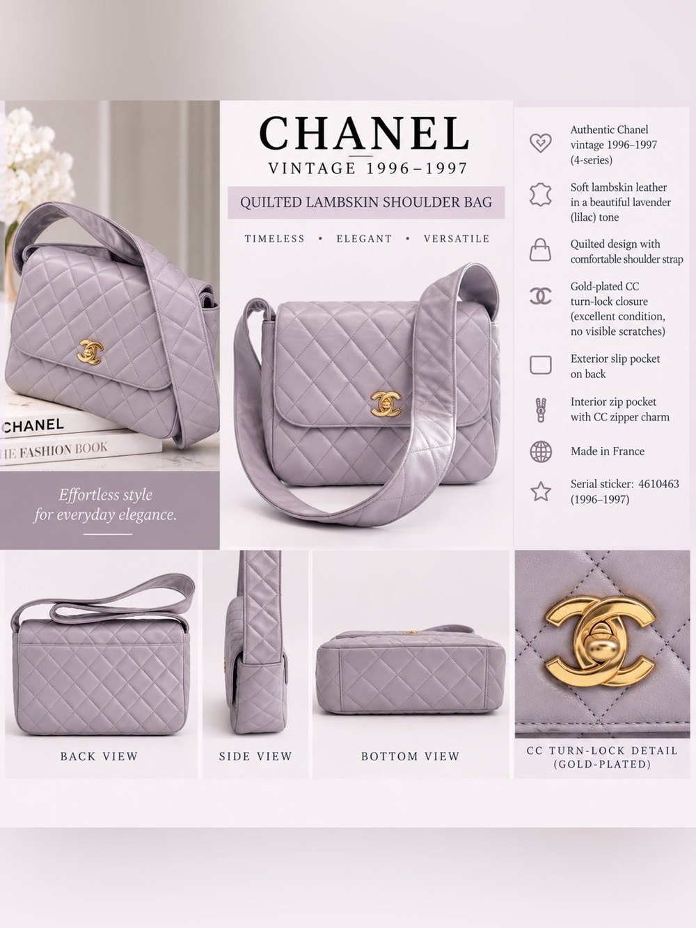 CHANEL Vintage 1996–1997 Lavender Quilted Lambskin Shoulder Bag - Picture 10 of 12